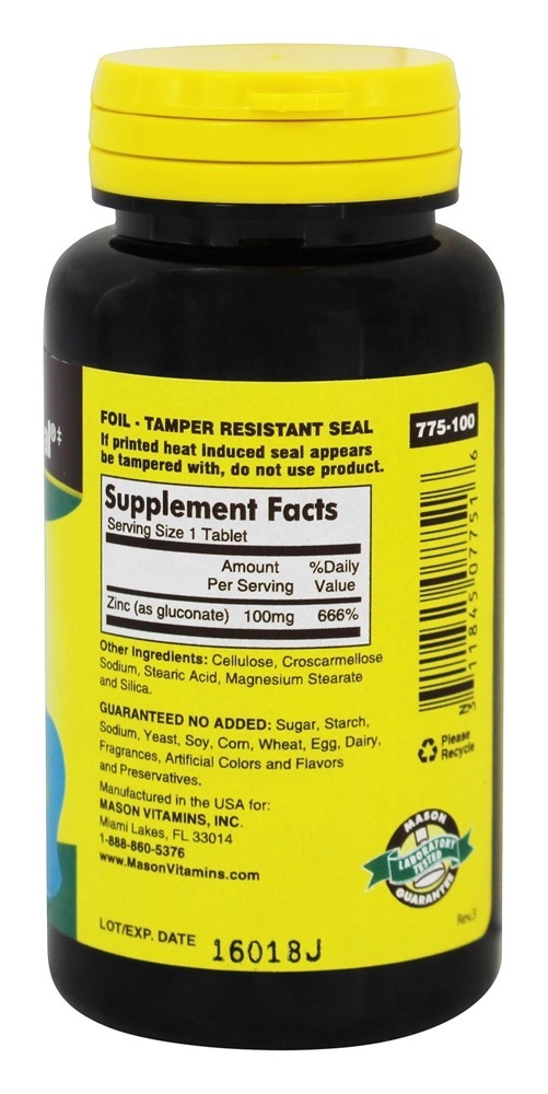 Zinco 100 mg. - 100 Tablets Mason Natural - Imagem 2