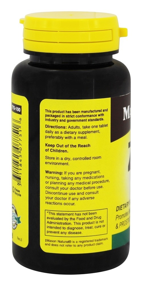 Zinco 100 mg. - 100 Tablets Mason Natural - Imagem 3