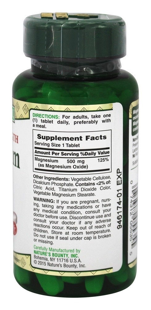 Magnésio de Potência Máxima 500 mg. - 100 Tablet (s) Nature's Bounty - Imagem 2