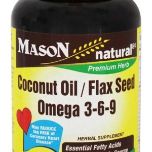 Óleo de coco / semente de linho / Omega 3 - 6 - 9 - 60 Softgels Mason Natural