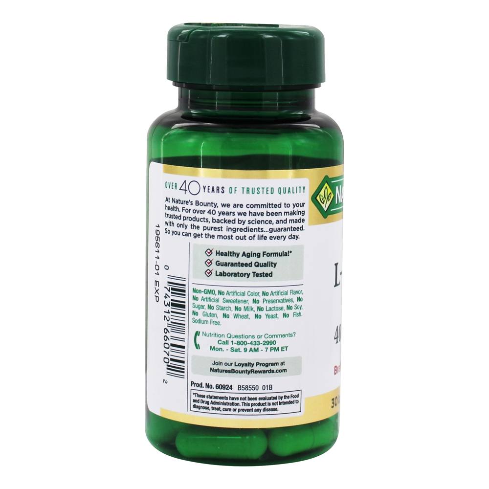 Acetil L-Carnitina HCl com Alpha Ácido lipóico para a saúde cerebral e antioxidante 400 mg. - Cápsulas 30 Nature's Bounty - Imagem 3