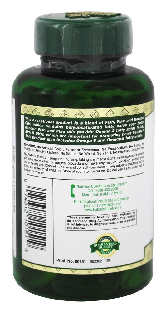 Peixes, Linhaça, Borragem 1200 mg. - 72 Softgels Nature's Bounty - Imagem 3