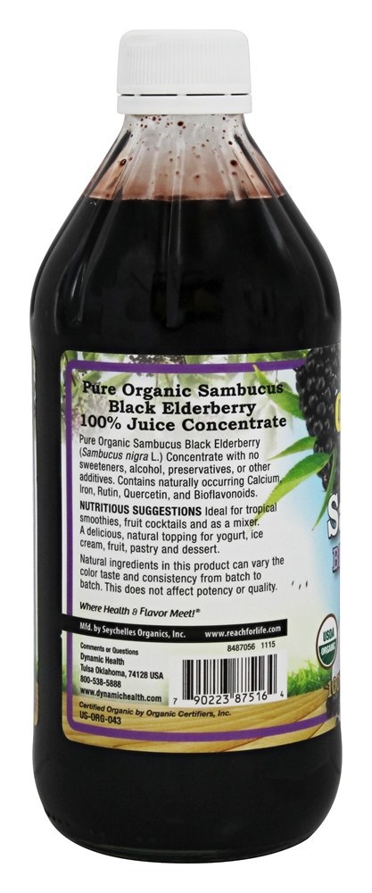Concentrado de suco de sabugueiro preto Sambucus orgânico - 16 fl. oz. Dynamic Health - Imagem 3