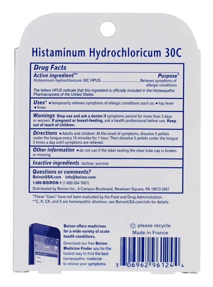 Medicamento homeopático de Histaminum Hydrochloricum para alívio de alergias 30 C - 3 Tubos Boiron - Imagem 2