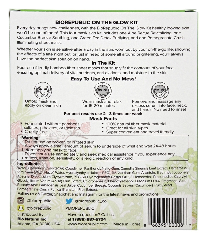 Kit de máscaras de folha de rosto Mini brilho - 4 Contagem BioRepublic SkinCare - Imagem 3