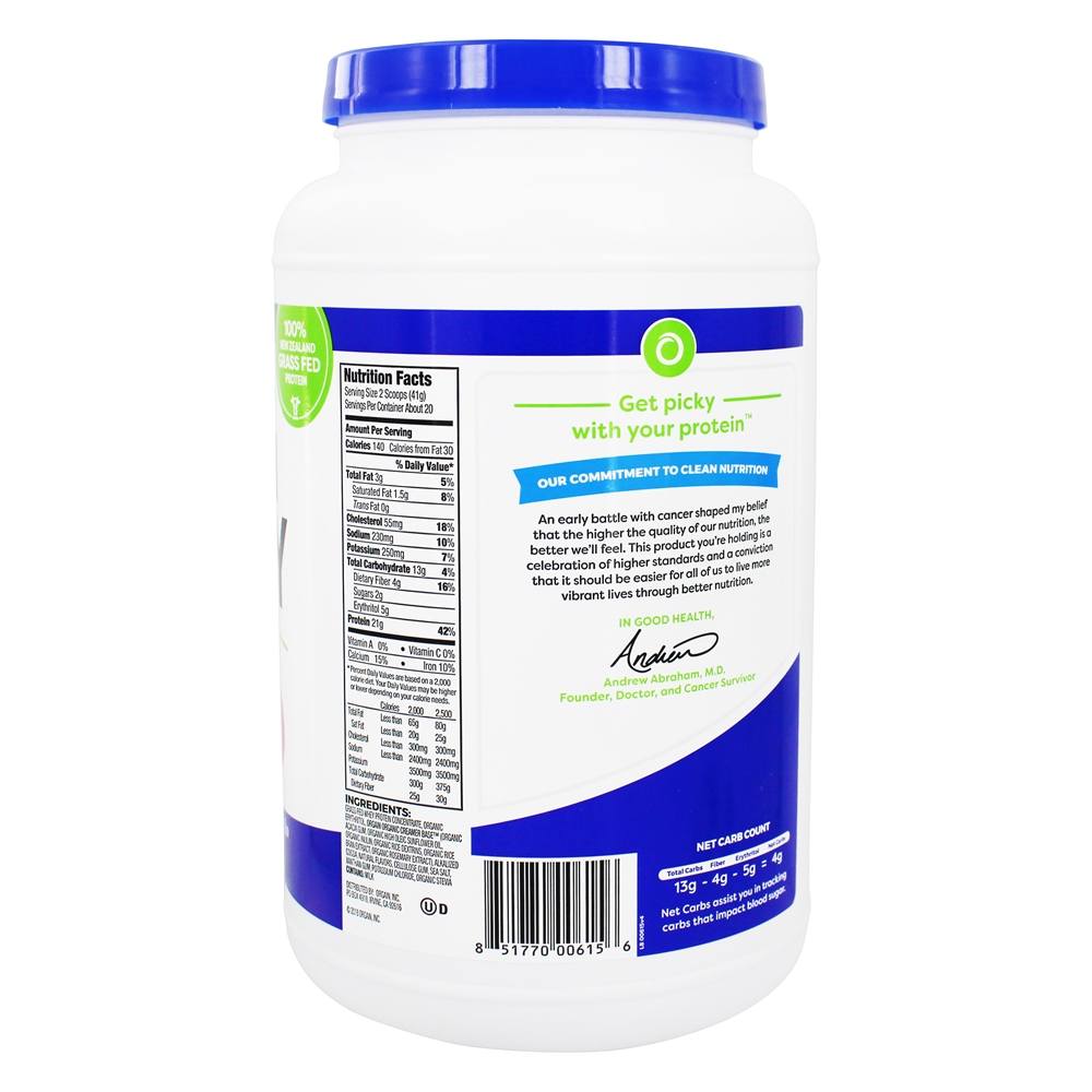 Limpa Whey Grass Fed Proteína De Soro De Leite Fudge De Chocolate Cremoso - 1.82 lbs. Orgain - Imagem 2