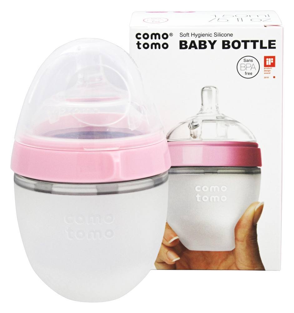 Rosa higiênico macio do bloco 0-3m do frasco de bebê do silicone único - 5 oz. Comotomo