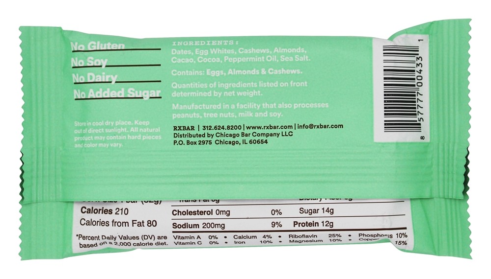 Chocolate de Menta com Proteína - 1.83 oz. RXBAR - Imagem 3