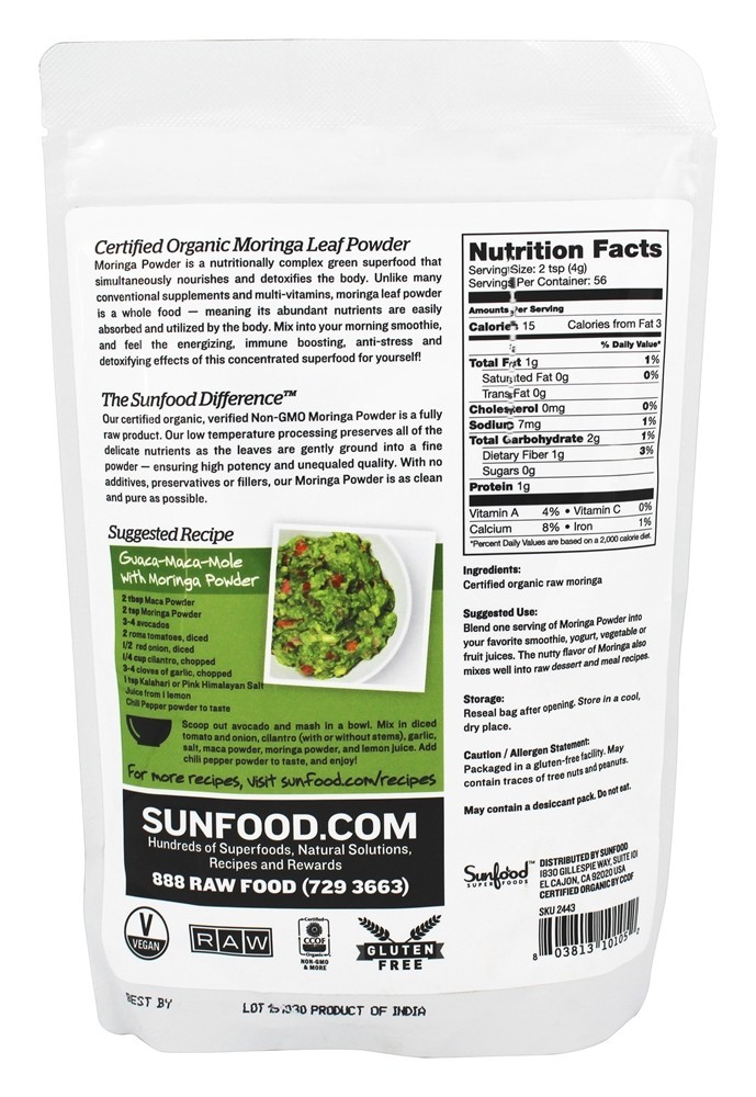 Pó De Moringa Orgânico Cru - 8 oz. Sunfood Superfoods - Imagem 2
