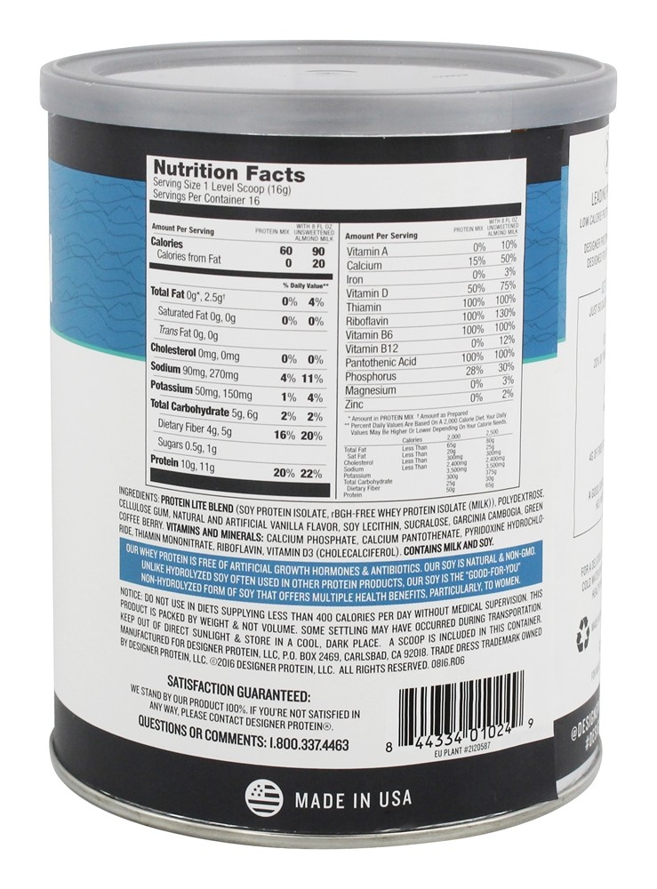 Lite Baixa Caloria Natural Proteína Queque De Baunilha - 9.03 oz. Designer Protein - Imagem 2