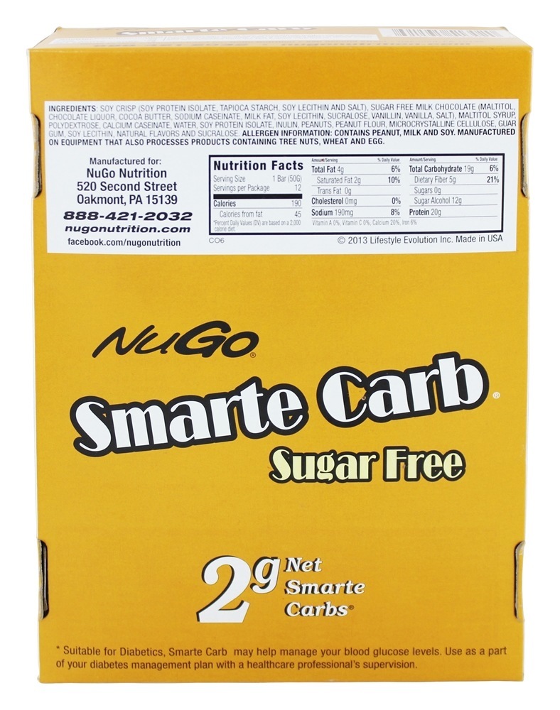 Smarte Carb Barras Caixa Açúcar Livre Amendoim Manteiga Crise - 12 Barras NuGo Nutrition - Imagem 2