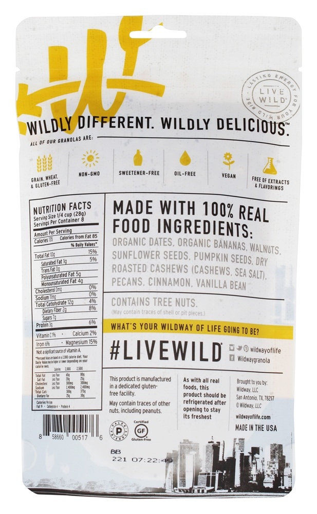 Granola livre de grãos Granola suave e em borracha de banana - 8 oz. Wildway - Imagem 2