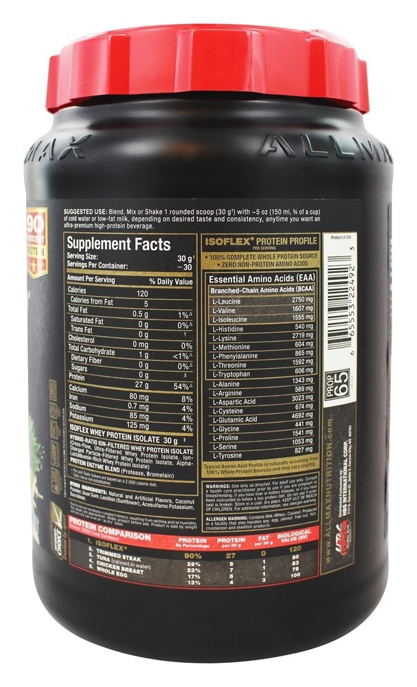 IsoFlex Pure Proteína Whey Isolar Abacaxi Coco - 2 lbs. AllMax Nutrition - Imagem 2