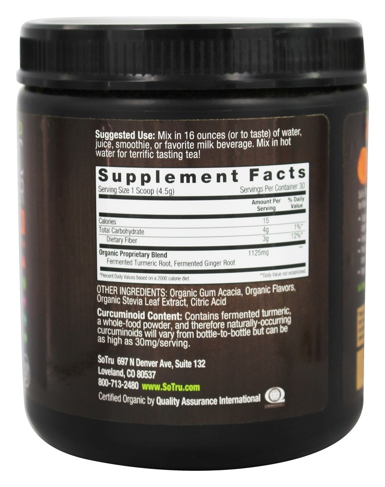 Mistura fermentada de gengibre e cúrcuma fermentada orgânica - 4.76 oz. SoTru - Imagem 2