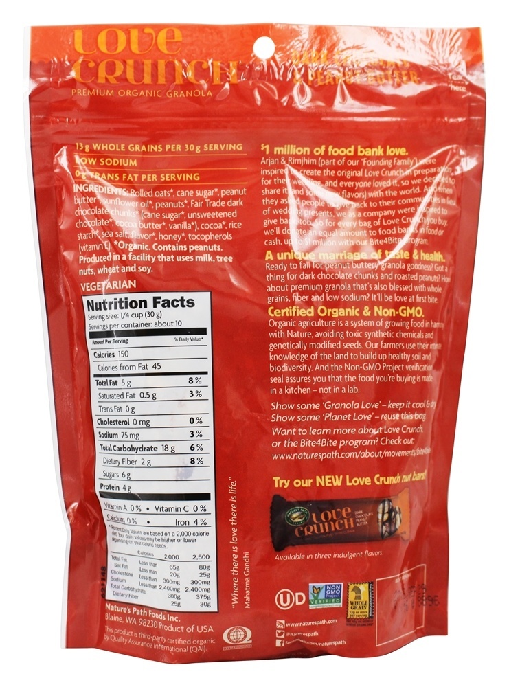 Prêmio Orgânico Amor Crise Escuro Chocolate & Amendoim Manteiga - 11.5 oz. Nature's Path Organic - Imagem 2
