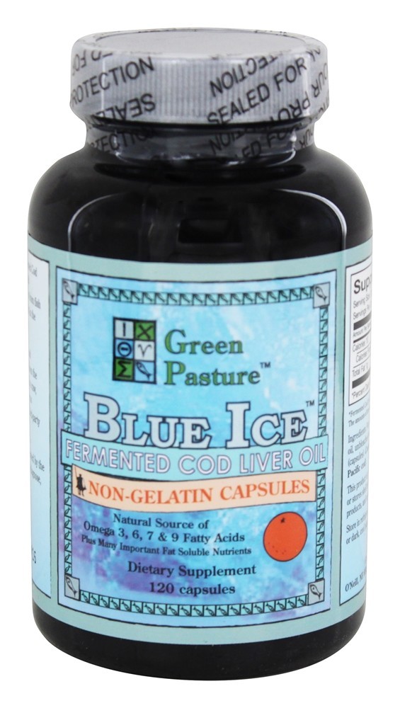 Blue Ice Óleo de Fígado de Bacalhau Fermentado Sabor Laranja - Cápsulas 120 Green Pasture Products