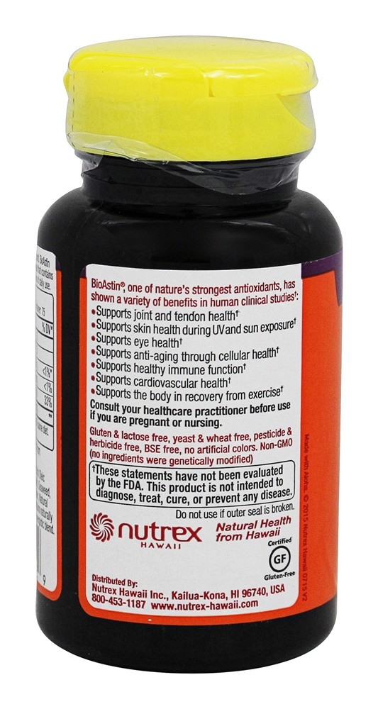 BioAstin Astaxantina Havaiana Vegana 12 mg. - 75 Cápsulas Vegetarianas Nutrex Hawaii - Imagem 3