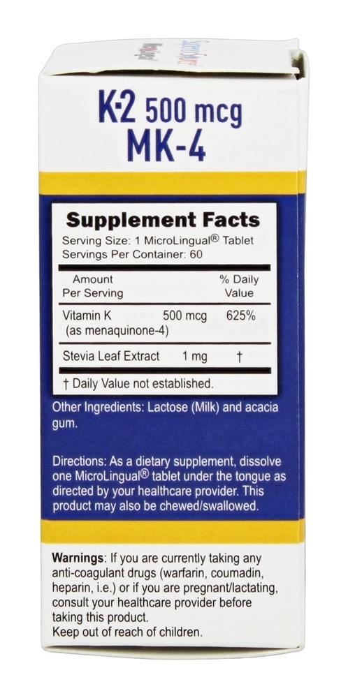 Vitamina K2 500 mcg. - 60 Tablets de dissolução rápida Superior Source - Imagem 2