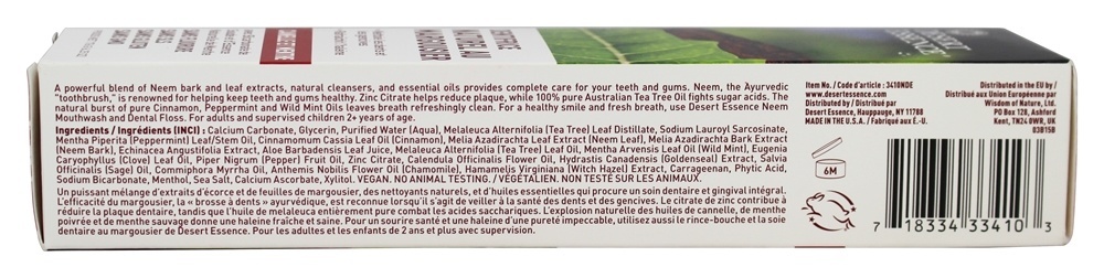 Pasta de dentes de neem natural - 6.25 oz. Desert Essence - Imagem 2