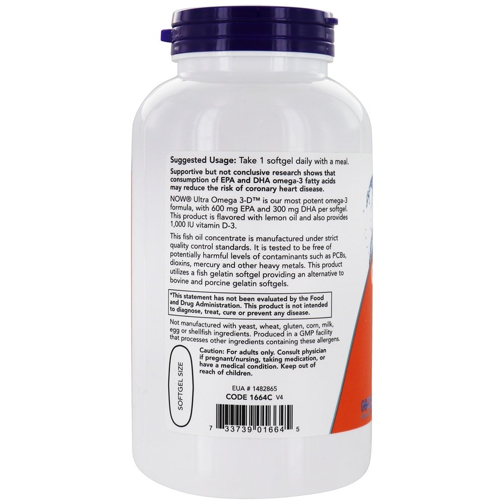 Ultra Omega 3D - 180 Softgels NOW Foods - Imagem 3