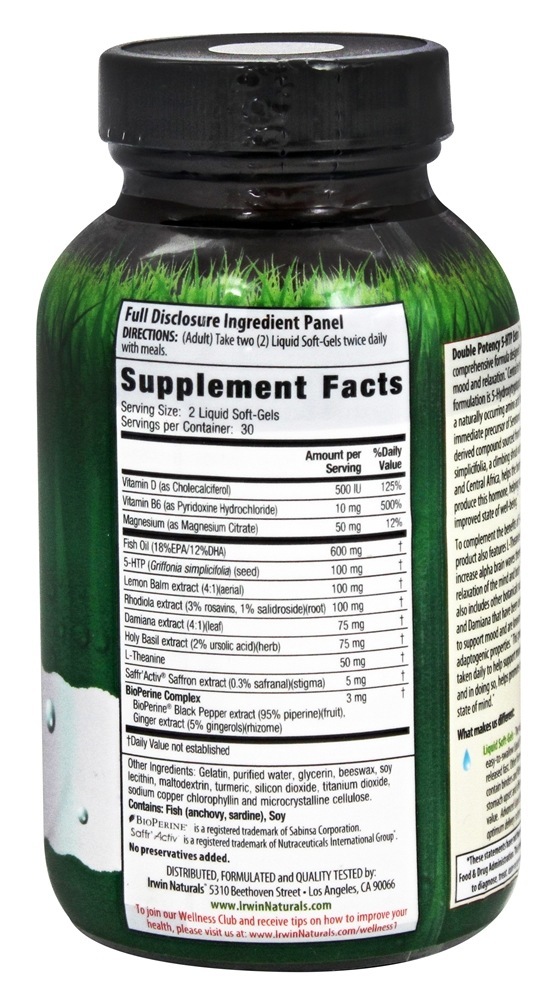 5-HTP extra para produção de serotonina - 60 Softgels Irwin Naturals - Imagem 2