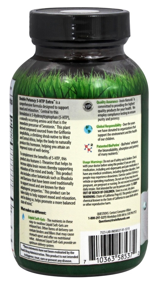 5-HTP extra para produção de serotonina - 60 Softgels Irwin Naturals - Imagem 3