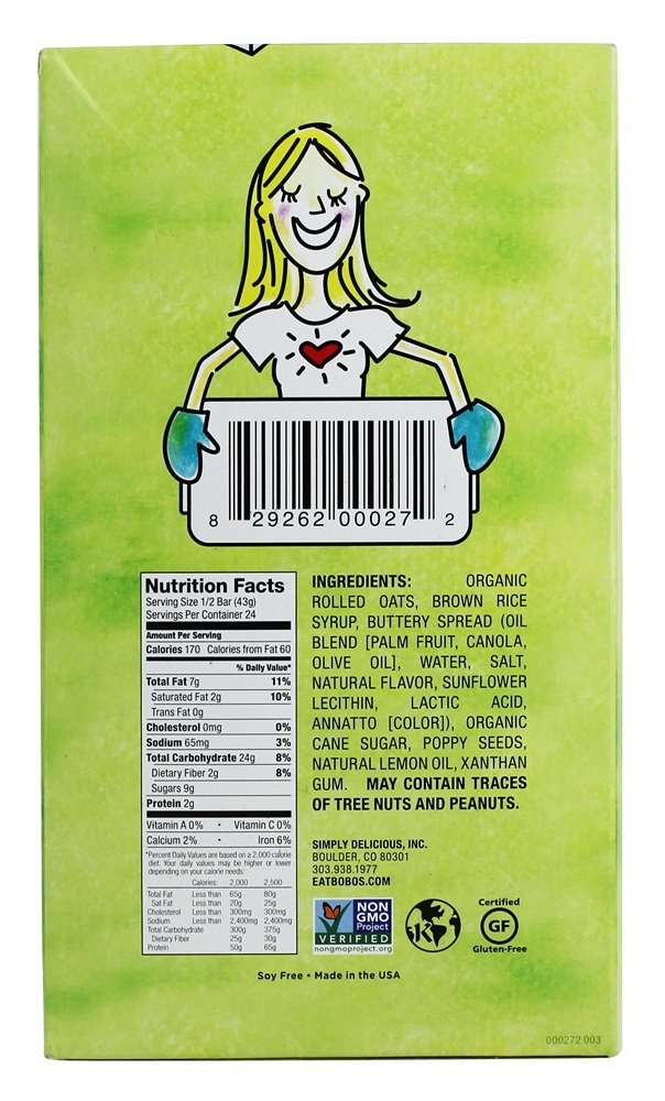 Todas as barras naturais caixa de limão Poppyseed - 12 Barras Bobo's Oat Bars - Imagem 2