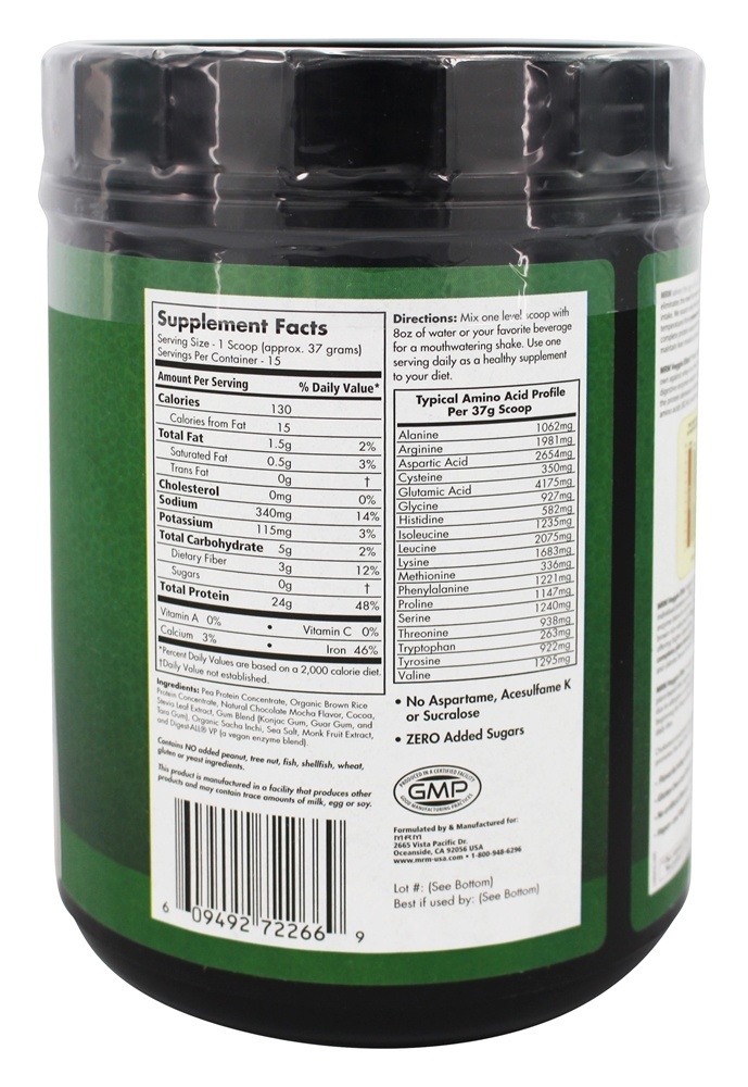 Proteína de Desempenho Veggie Elite Todo Mocha de Chocolate Natural - 1.22 lb. MRM - Imagem 2