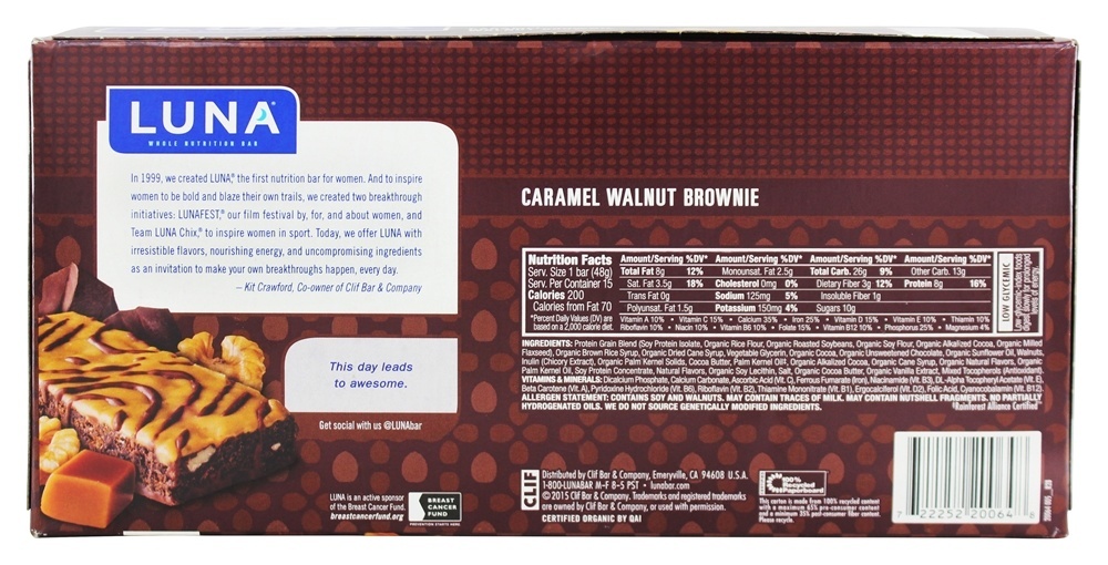 Caixa orgânica das barras da nutrição de Luna para a brownie da noz do caramelo das mulheres - 15 Barras Clif Bar - Imagem 2