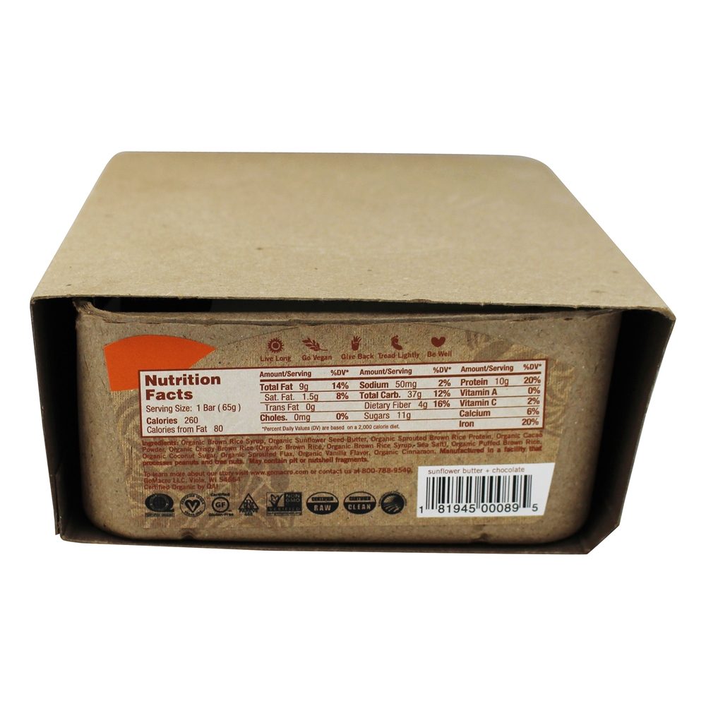 Barras de Pureza de Proteína MacroBar Orgânica Caixa de Manteiga de Girassol + Chocolate - 12 Barras GoMacro - Imagem 2
