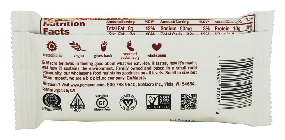 Barras de Pureza de Proteína MacroBar Orgânica Caixa de Manteiga de Girassol + Chocolate - 12 Barras GoMacro - Imagem 3