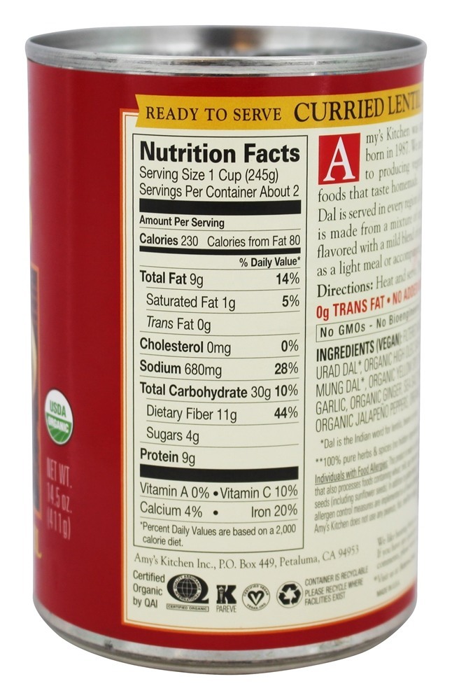 Sopa Orgânica Curry Lentilha Indian Dal - 14.5 fl. oz. Amy's - Imagem 2
