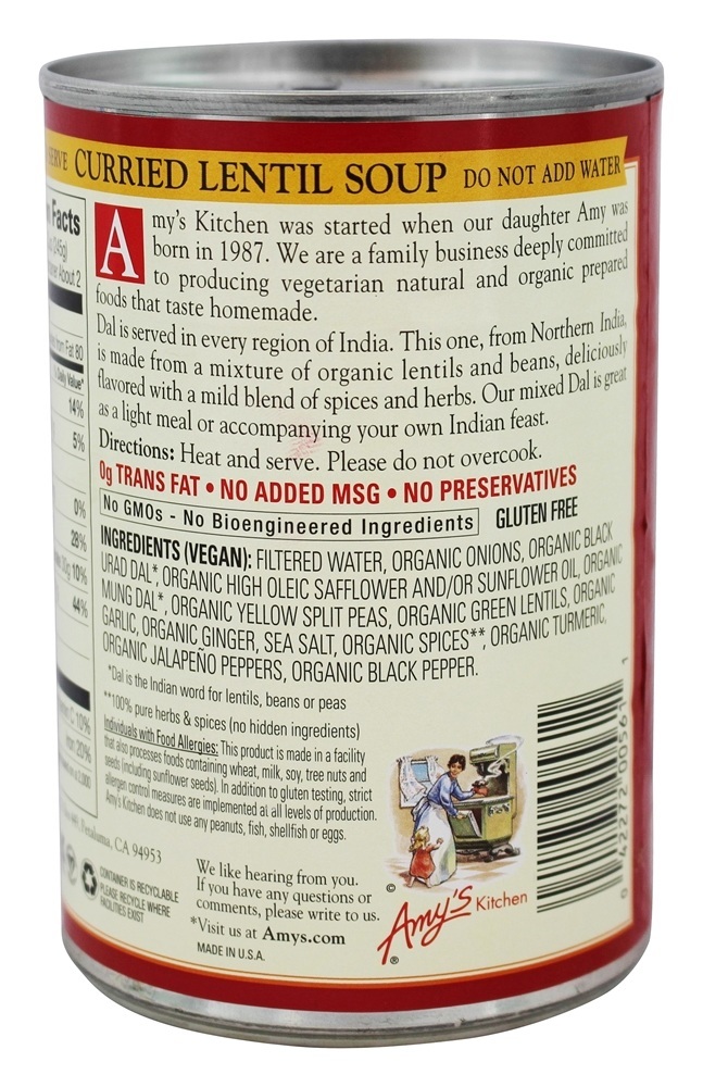 Sopa Orgânica Curry Lentilha Indian Dal - 14.5 fl. oz. Amy's - Imagem 3