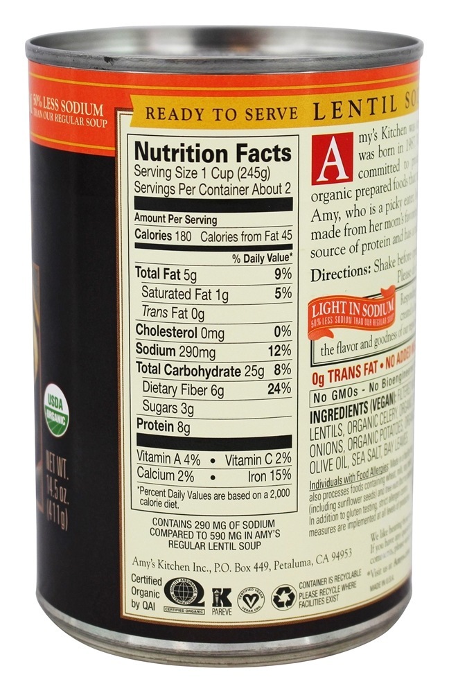 Lentilha Orgânica de Baixa Sódio - 14.5 fl. oz. Amy's - Imagem 2