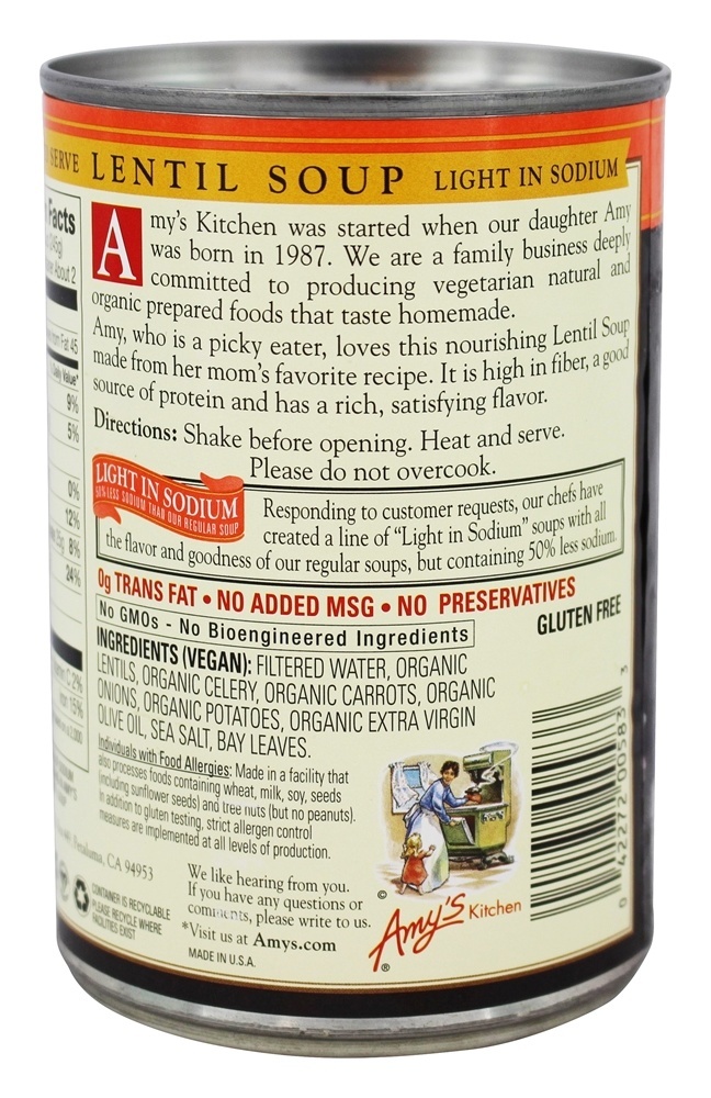 Lentilha Orgânica de Baixa Sódio - 14.5 fl. oz. Amy's - Imagem 3