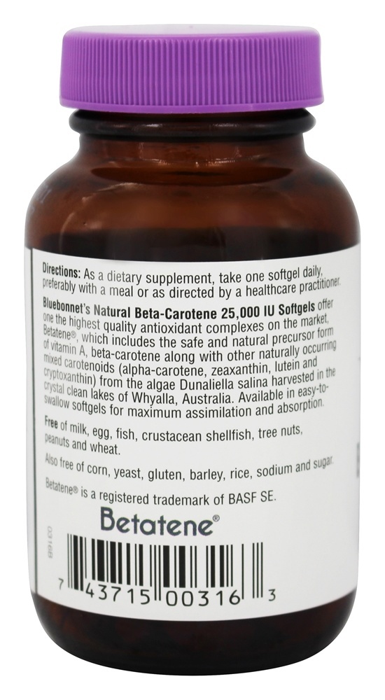 Beta-Caroteno Natural 25000 UI - 90 Softgels Bluebonnet Nutrition - Imagem 3