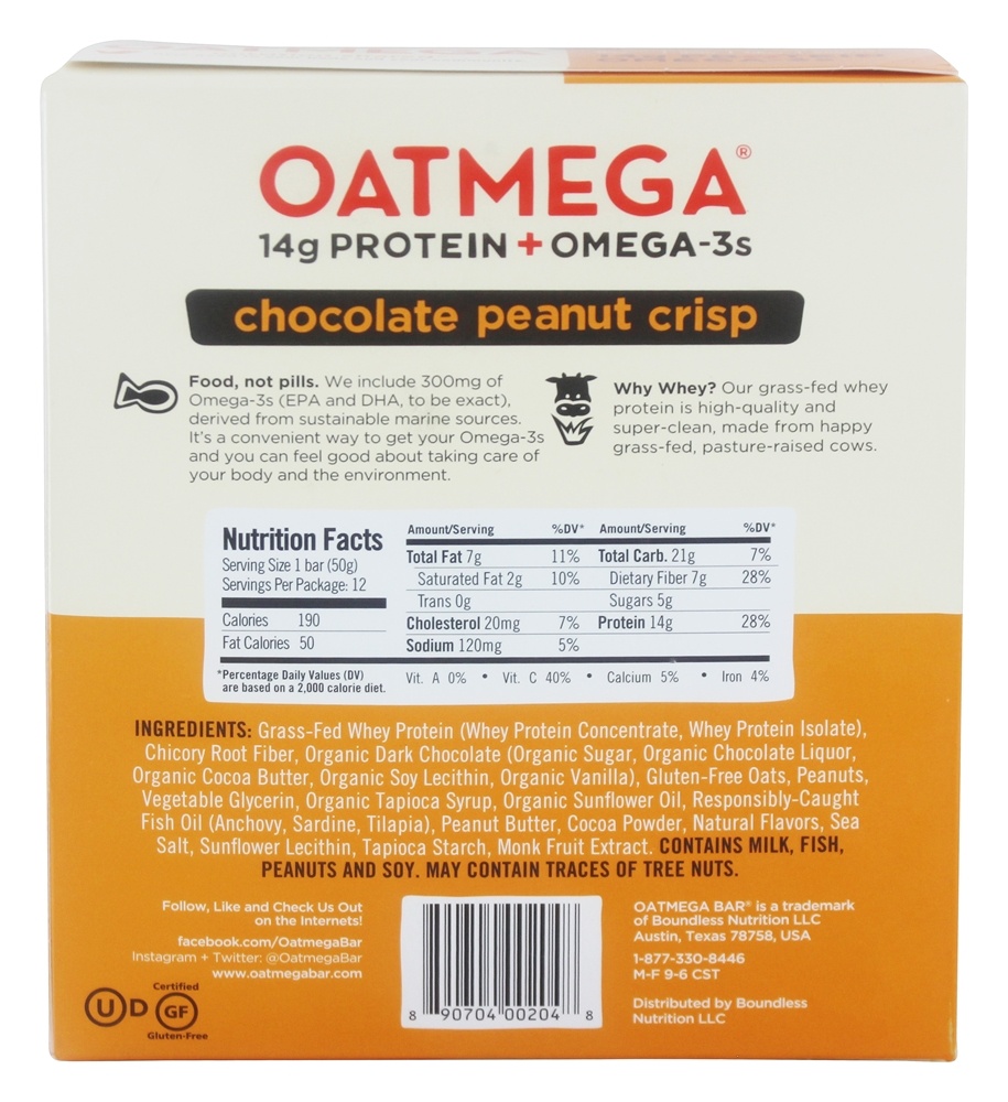 Whey Grass-Fed Barras De Chocolate Caixa De Amendoim Crocante - 12 Barras Oatmega - Imagem 2
