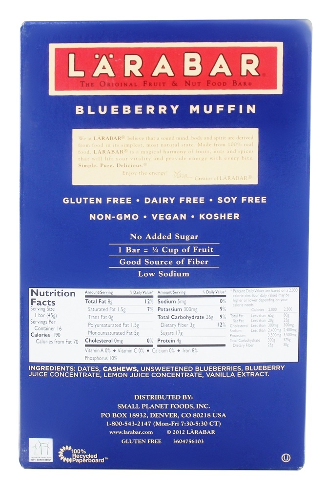 Original Muffin de Blueberry da caixa das barras da fruta & da porca - 16 Barras Larabar - Imagem 2
