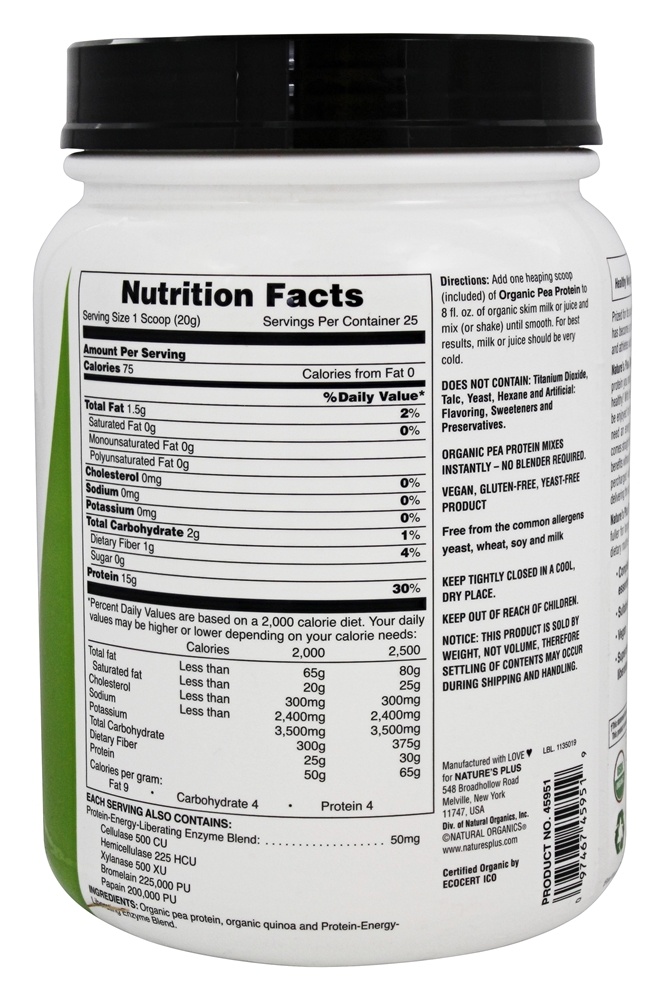 Pó De Proteína De Ervilha Orgânica - 1.1 lbs. Natures Plus - Imagem 2