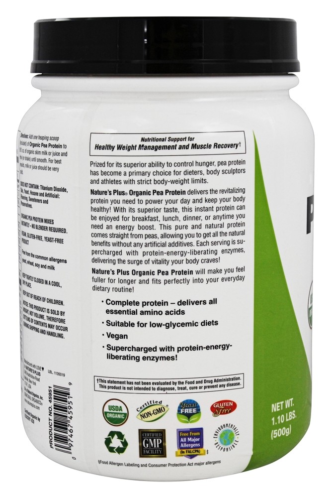 Pó De Proteína De Ervilha Orgânica - 1.1 lbs. Natures Plus - Imagem 3