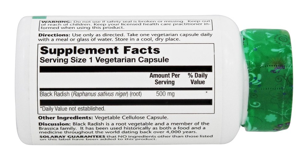 Rabanete Preto 500 mg. - Cápsulas vegetarianas 100 Solaray - Imagem 2