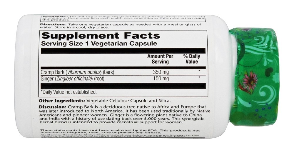 Cramp Bark & Ginger 500 mg. - Cápsulas vegetarianas 60 Solaray - Imagem 2