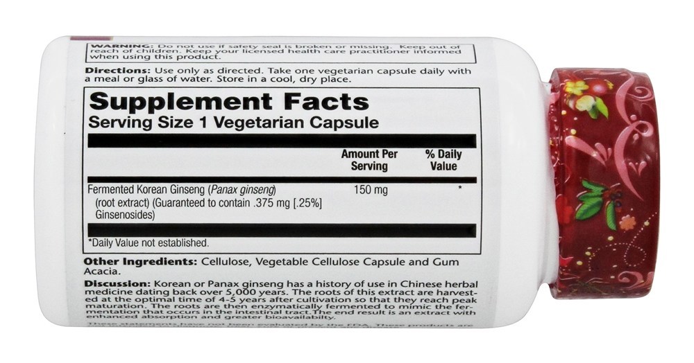 Extrato de Raiz de Ginseng Fermentado 150 mg. - Cápsulas vegetarianas 30 Solaray - Imagem 2