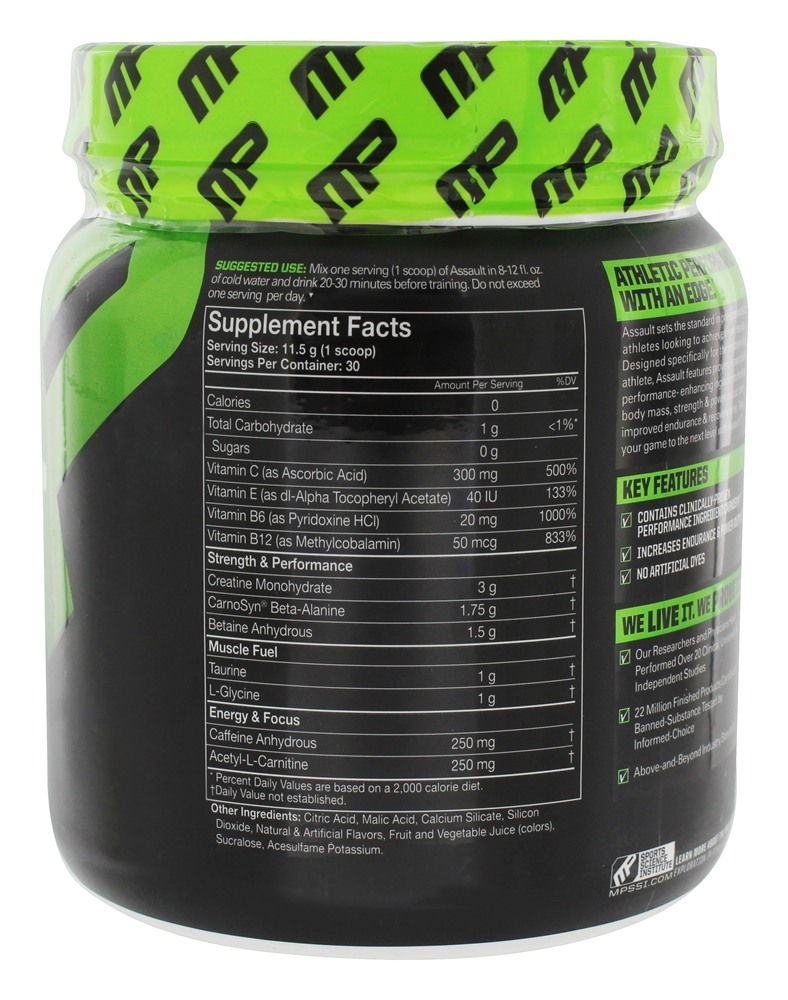 Assault Energia + Força Sabor Mistura de Frutas - 12.17 oz. Muscle Pharm - Imagem 2