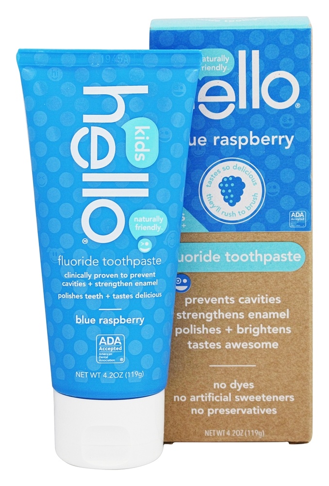 Pasta de dentes com flúor e creme dental azul para framboesa - 4.2 oz. Hello Products