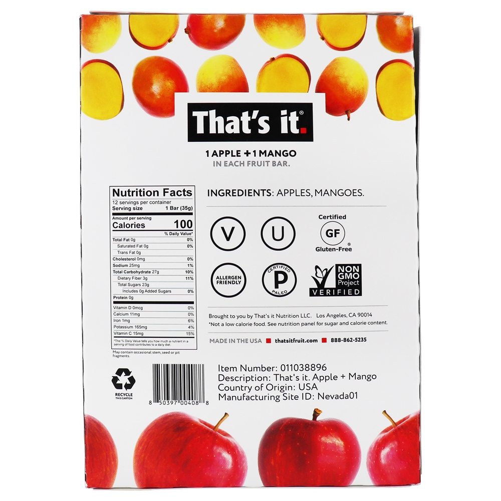 Barra de Frutas Maçã + Manga - 12 Barras That's It - Imagem 2