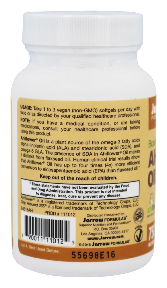 Base para plantas bioativas de óleo de Ahiflower Omega - 3 750 mg. - 60 Softgel (s) vegano (s) Jarrow Formulas - Imagem 3