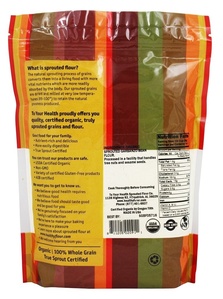 Farinha de feijão de grão-de-bico sem glúten - 16 oz. To Your Health - Imagem 2