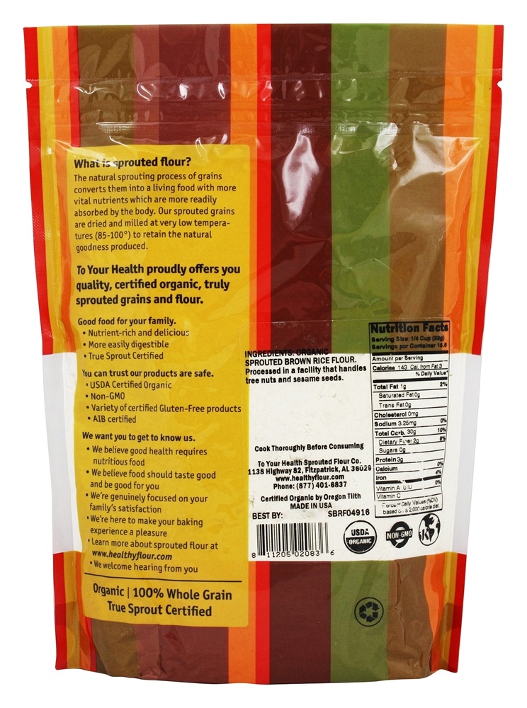 Farinha de arroz integral sem glúten orgânica - 16 oz. To Your Health - Imagem 2