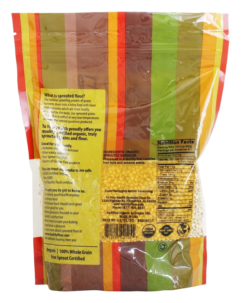 Sorgo Orgânico Sem Glúten Germinado - 16 oz. To Your Health - Imagem 2